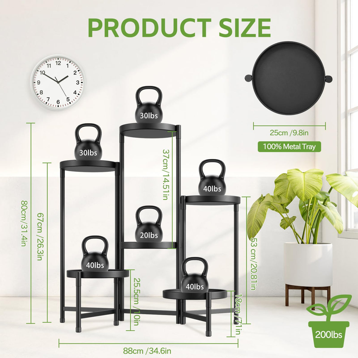 iDavosic.ly 6 Tier Large Plant Stand Indoor with 10 Inch Wide Tray, Tiered Corner Metal Outdoor Flower Display Holder Shelf, Folding Tall Rack for Patio Porch Living Room, Modern Black