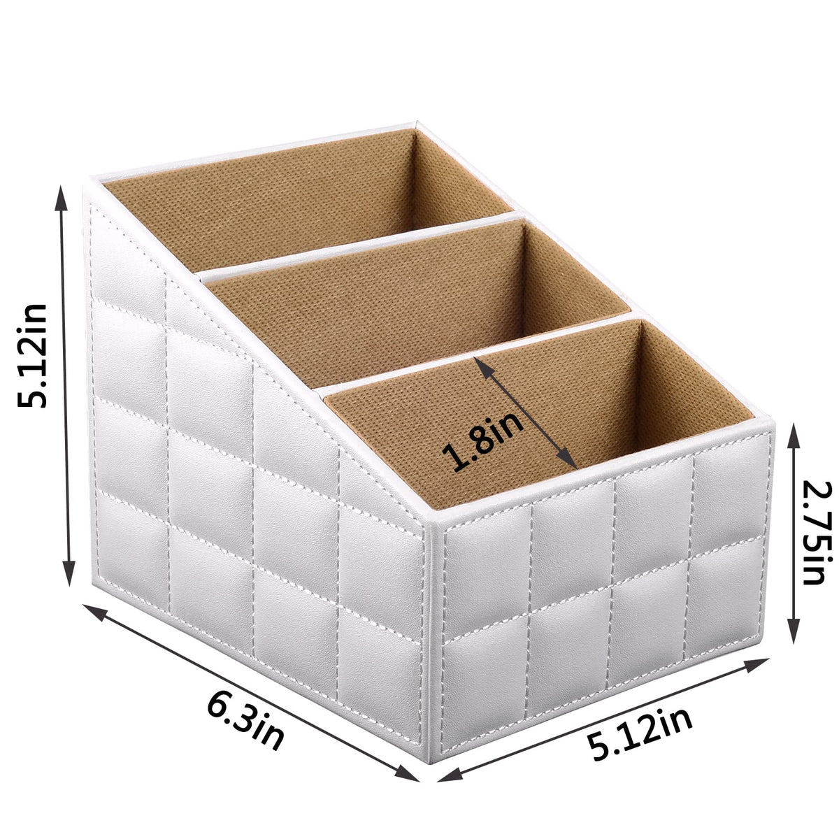 RHCSZ Fashionable PU Leather TV Remote Control Holder with 3 Compartments,Multifunction Desktop Organizer Holder, Media Accessory Storage & Organize Controllers (white)…
