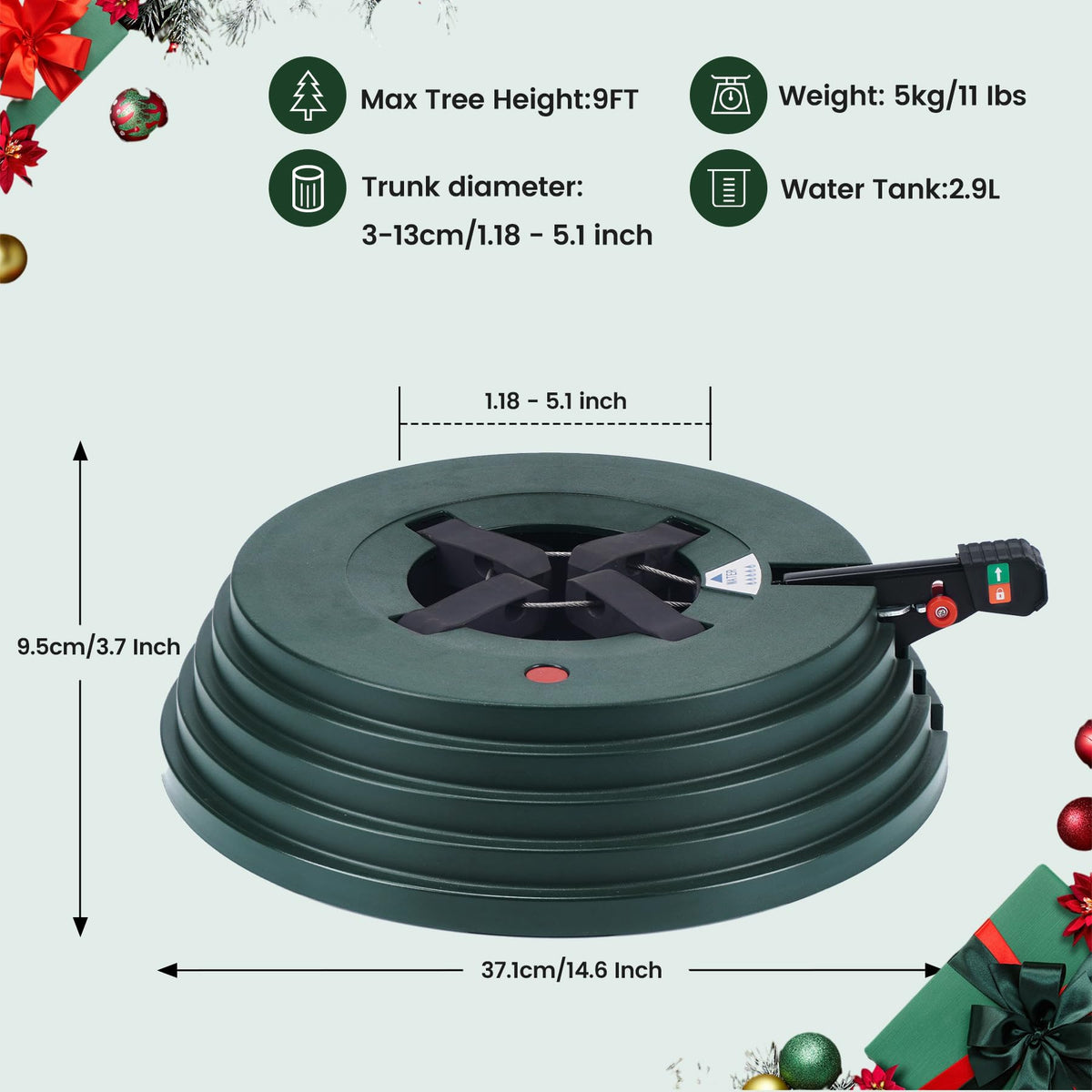 XXGFRM Christmas Tree Stand with Water Reservoir, Fast Clamp, Foot Pedal, Water Level Indicator, Fits up to 9FT