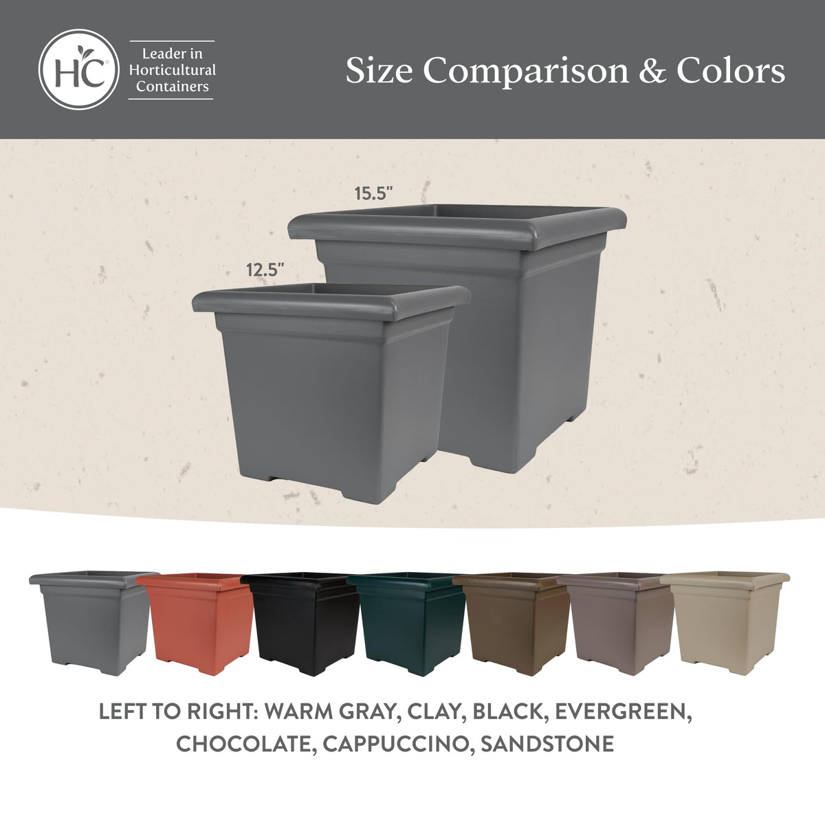 The HC Companies Accent Square Plant Pot w/Drainage - Classic Planters for Outdoor Plants & Indoor Plants - Lightweight & UV-Resistant Square Planter Box (15.5”, Chocolate, Pack of 1)