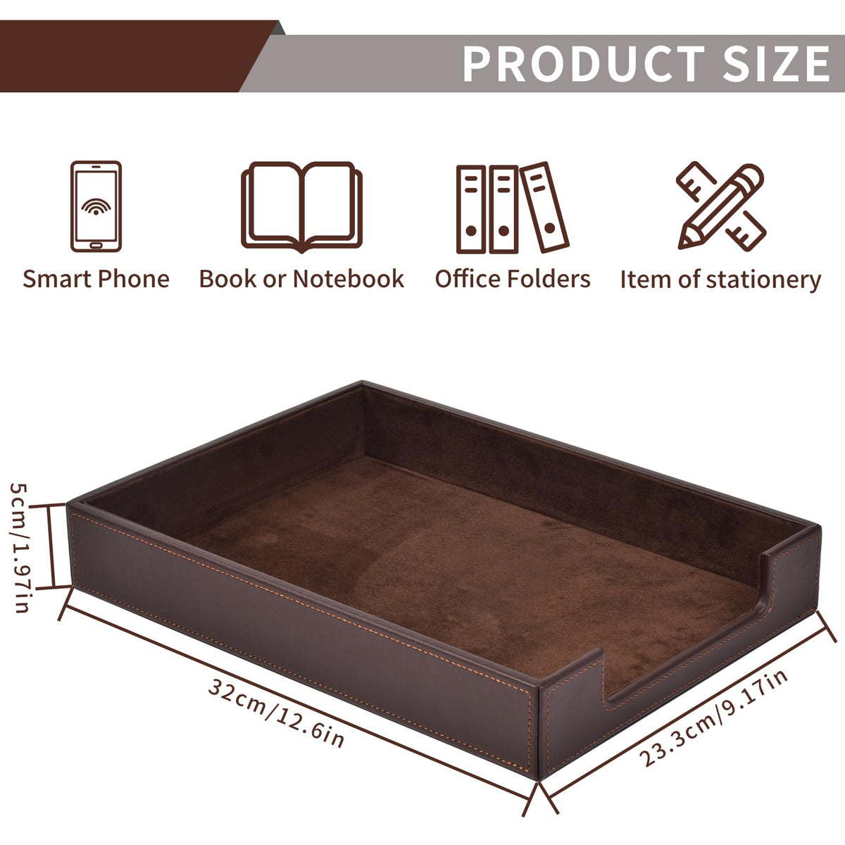 RHCSZ PU Leather Letter Tray - Load Documents Trays Front for Office Desktop Organizer - Desk Magazine, File, A4 Paper Holder - Paper Document File Holder Drak Brown (Drak Brown, A4-Tray)