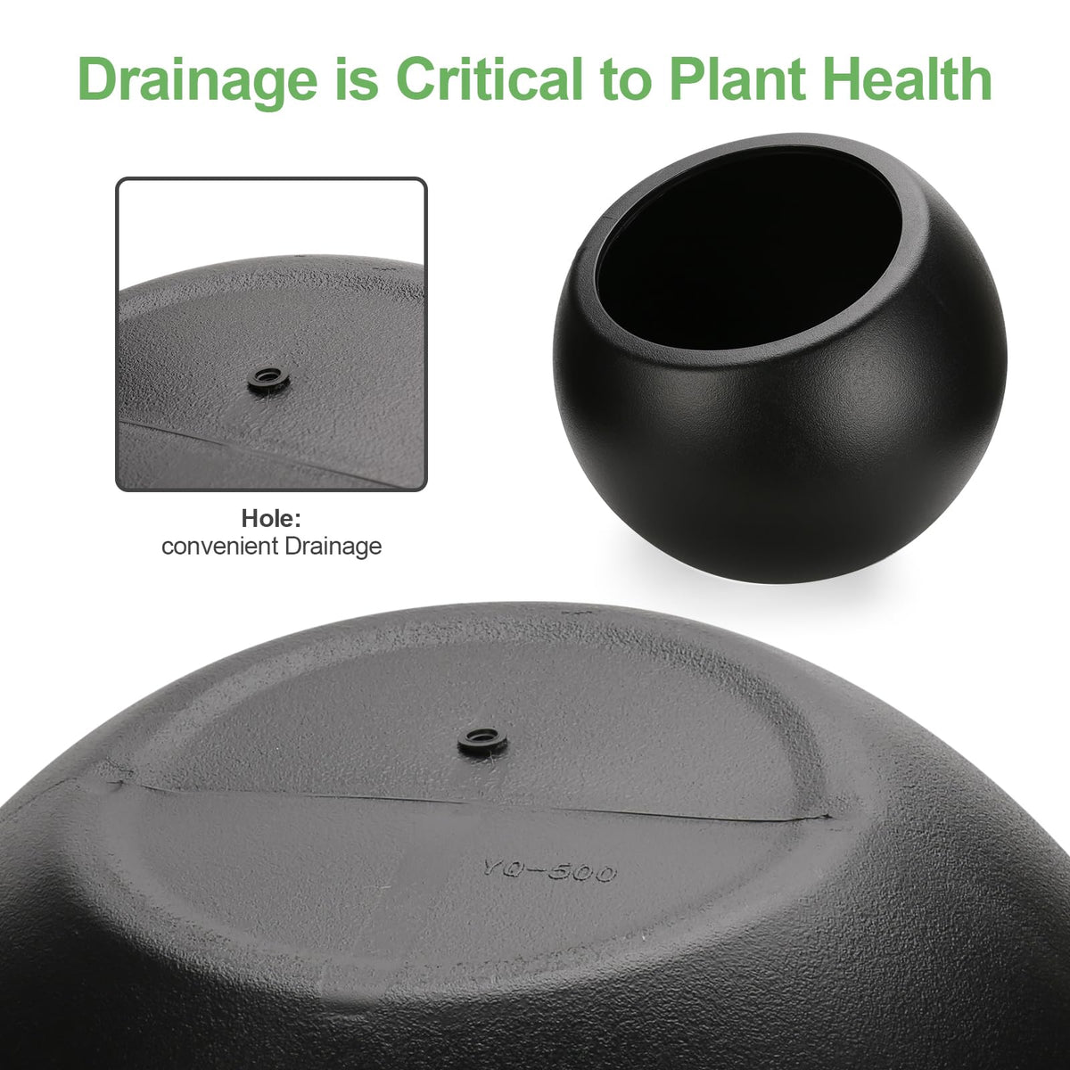 Yaghpy Large Round Planter,Planters for Indoor Plants & Outdoor,Durable Plastic Material Sphere Planter with Drainage Hole & Rubber Plug Weather Resistant,Plant Pot