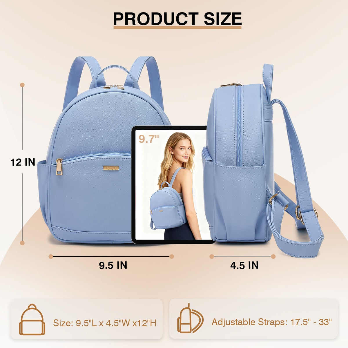 Marvolia Mini Backpack for Women - Leather Backpack Cute Backpacks with Multiple Pockets for Travel College Work - Blue