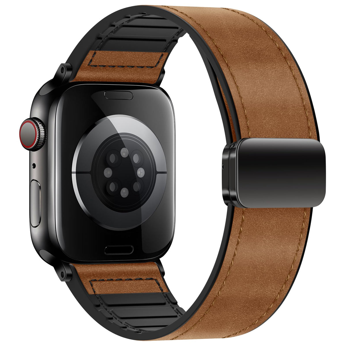 Qimela Magnetic Leather Strap Compatible with Apple Watch Band 38mm 40mm 41mm 42mm 44mm 45mm 46mm 49mm for Men Women,Top Grain Genuine Leather Wristband for iWatch Series 10 9 8 7 6 5 4 3 Ultra 2 1 SE