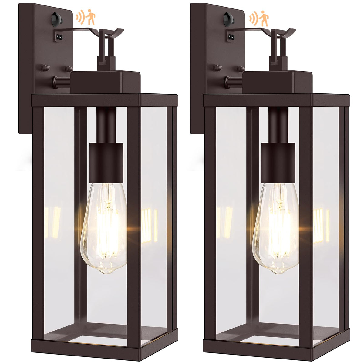 BesLowe Outdoor Wall Lights, Motion Sensor, 16in, Metal, Brown, Dusk to Dawn, 2-Pack, Model A927M