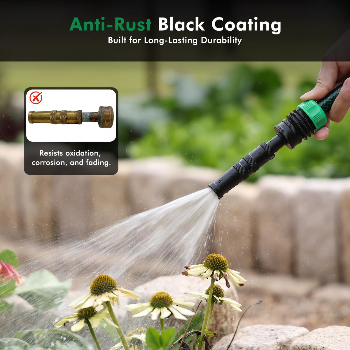 RESTMO Heavy Duty Brass High Pressure Hose Nozzle with Anti-Rust Coating, Adjustable Twist Water Hose Nozzle with 3 Spray Patterns for Garden Watering, Car Washing, Patio & Floor Cleaning