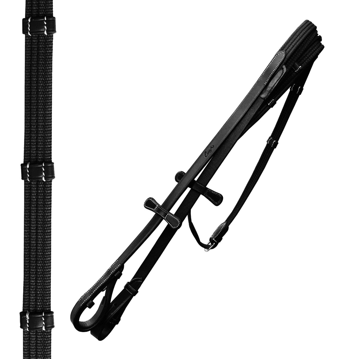 Exion Dressage Bridle with Anti-Pressure Crownpiece | Anatomical Padded Crank Noseband with Flash, Soft Browband & Web Reins with Hand Stoppers | Premium Leather Horse Bridle for Comfort & Control