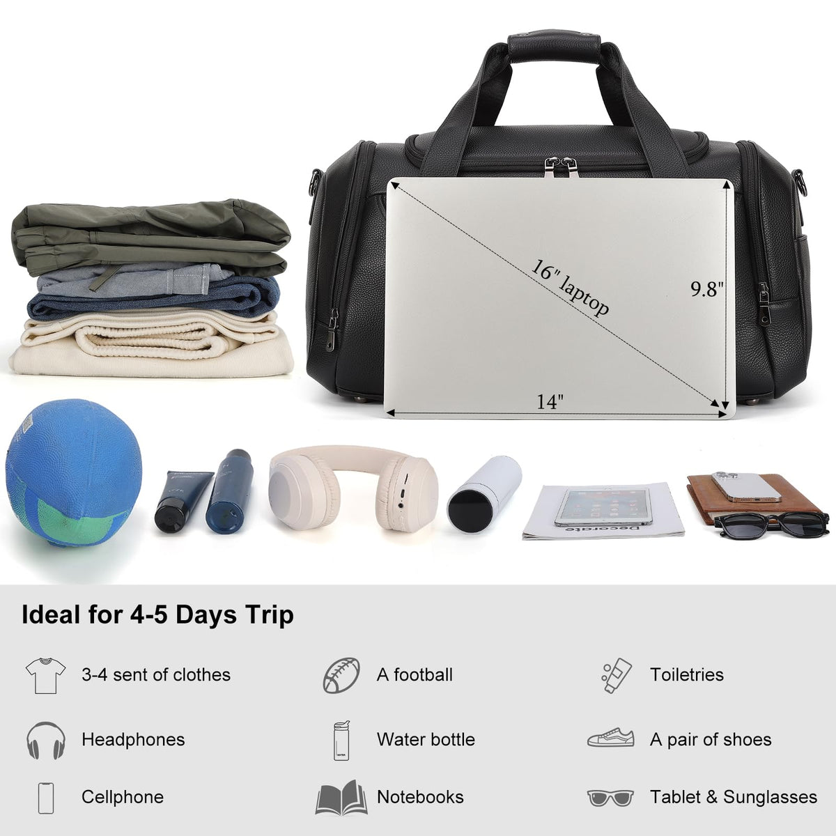 TIDING 21" Leather Travel Duffle Bag for Men Women, 40L Gym Sports Duffel Bag Waterproof Weekender Overnight Luggage Bag with Shoe Compartment