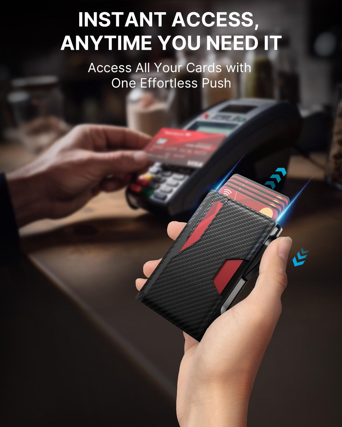 typecase Wallet for Men: Rfid-blocking with Money Clip Slim Leather Bifold Wallet ID Window Smart Pop Up Card Case Hold 9-13 Cards Front Pocket Wallet with Gift Box (Carbon Fiber Black)