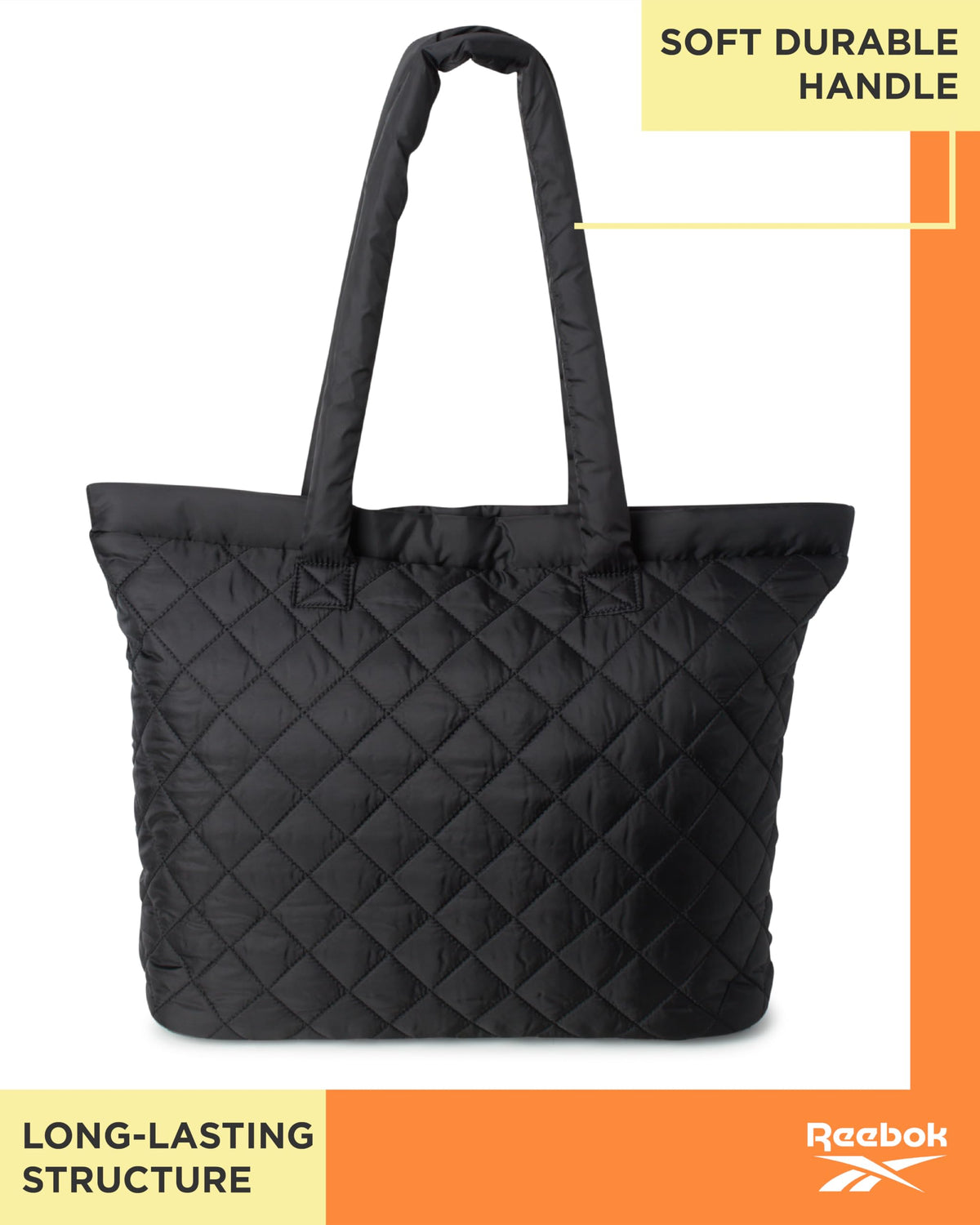 Reebok Womens Tote Bag - Lightweight Carry On Puffer Quilted Tote Bag for Travel Work Travel and Daily Essentials, Size One Size, Barbara Black