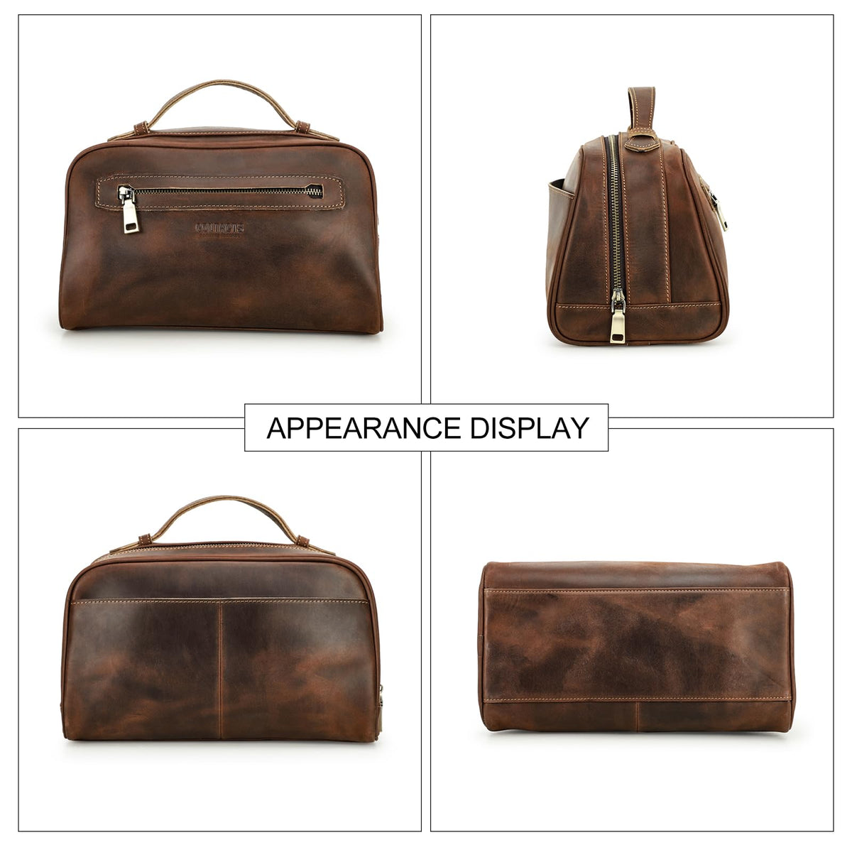 Contacts Full Grain Leather Travel Toiletry Bag for Men Wash Bag Bathroom Shaving Dopp Kit Toiletries Organizer Vintage Cosmetic Bag
