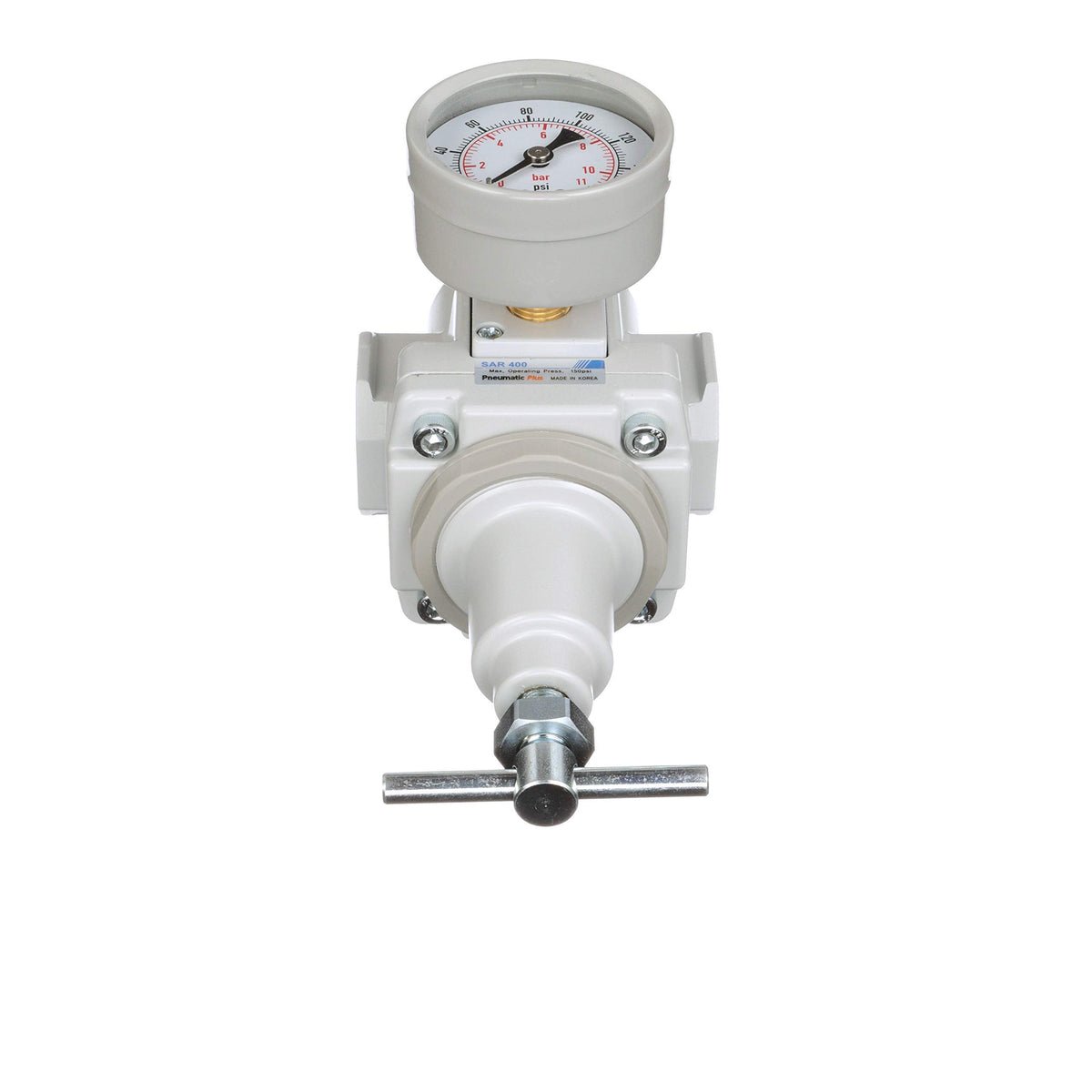 PneumaticPlus SAR400T-N04BG Compressed Air Regulator 1/2" NPT, T-Handle, Gauge & Bracket