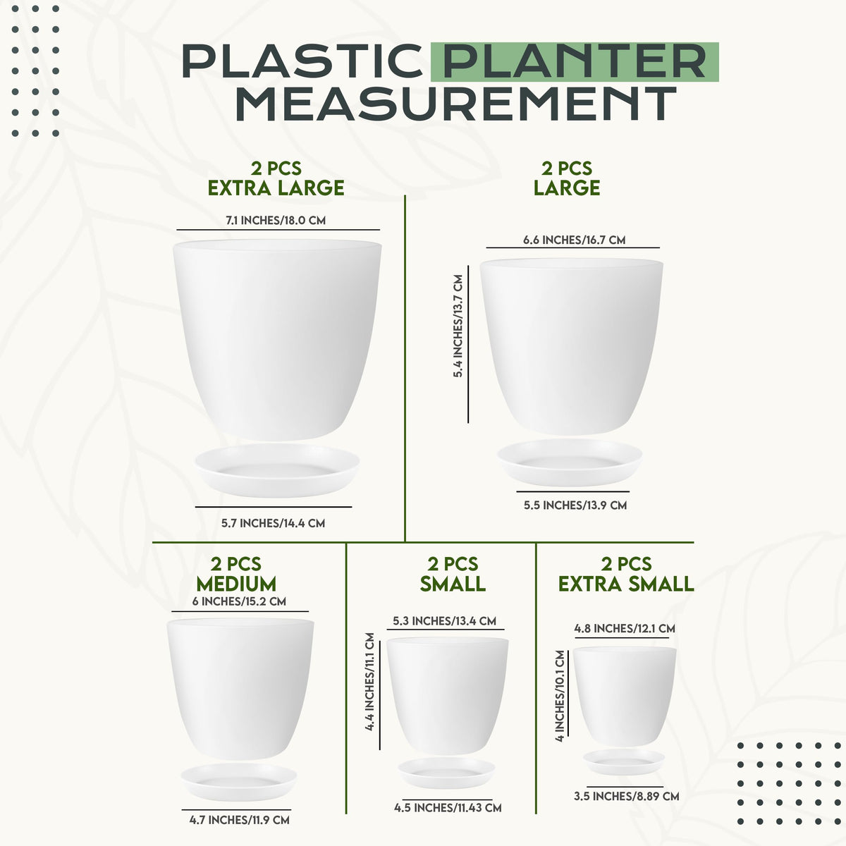 Utopia Home - Plant Pots Indoor with Drainage - 7/6.6/6/5.3/4.8 Inches Flower Pots for Indoor Planter - 10 Pack Plastic Planters - Ideal for Stocking Stuffers or Home Christmas Decorations - White