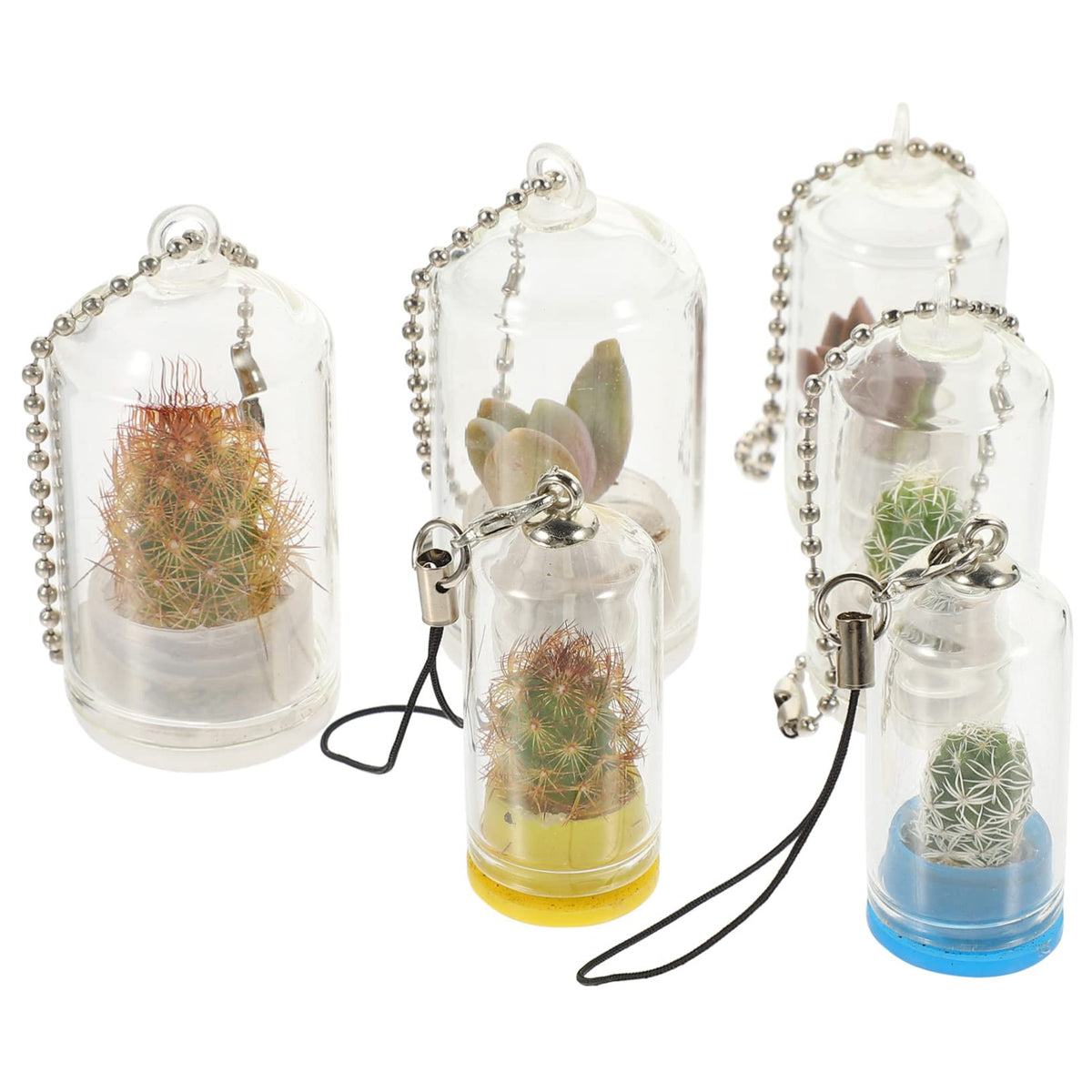 POPETPOP 6pcs Miniature Glass Container Keychain Artistic Hanging Terrarium for Air Plants Succulents Decorative Pendant