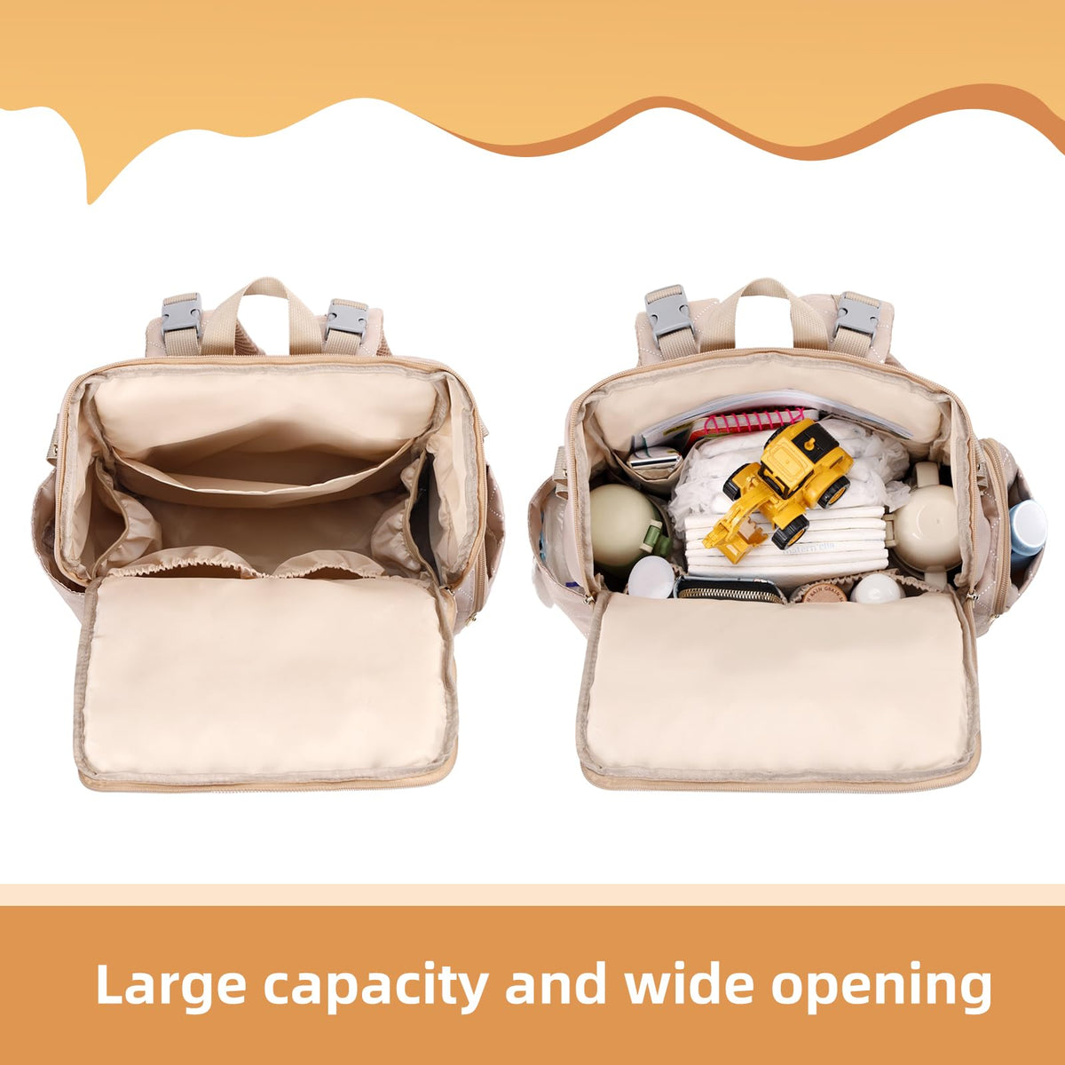 vosmles Stylish Baby Diaper Bag, Baby Bag with Changing Pad, Pacifier Case& Stroller Straps, Large Diaper Backpack Boy Girl, Water Resistant Travel Diaper Backpack for Mom Dad