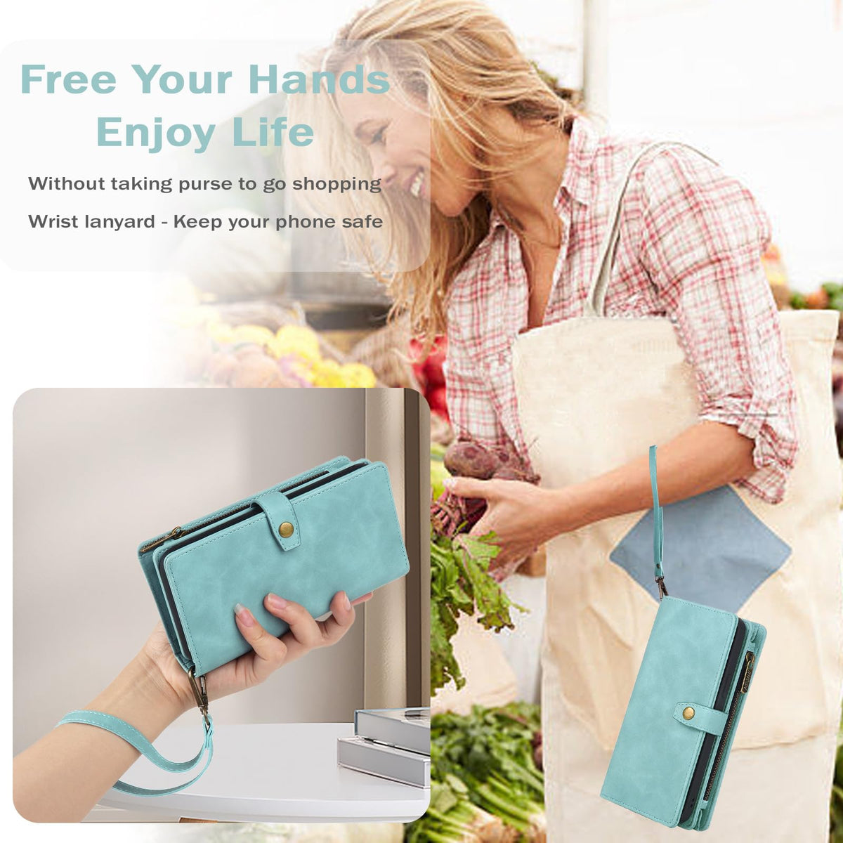 TwoHead for Samsung Galaxy S25 Ultra Wallet Case with Card Holder, Detachable Magnetic Phone Case for S25 Ultra,PU Leather All-Round Protective Phone Case Wallet with Wrist Strap,Blue