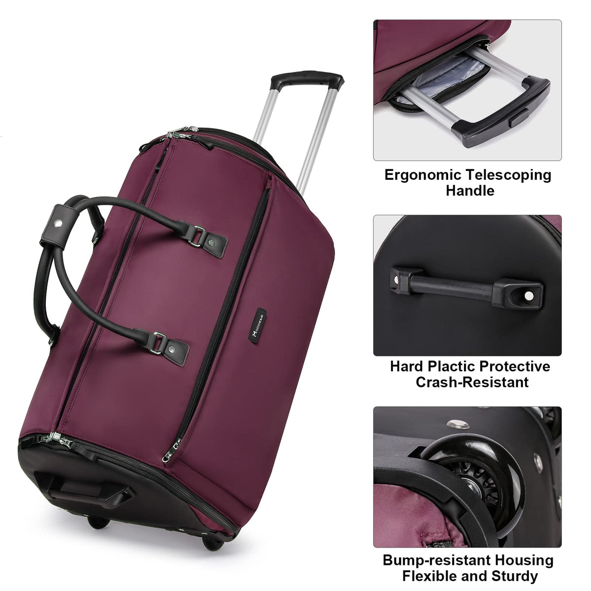 Modoker Rolling Garment Bags, Large Garment Duffle Bag with Wheels, 3 in 1 Garment Suit Luggage Bag for Women Men Business Travel Weekender, Red