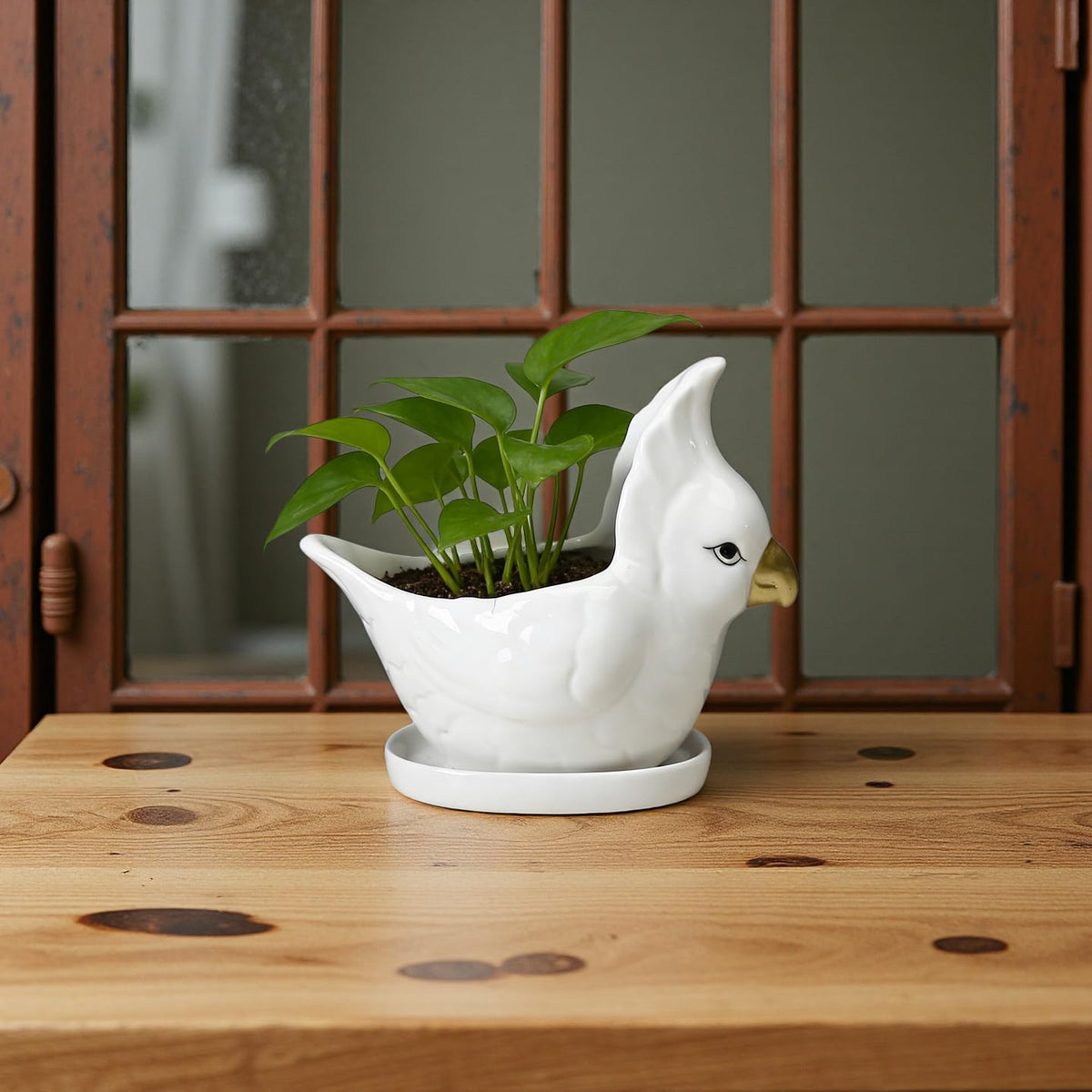 YANGMEI Ceramic Bird Planter Pot with Saucer, Drainage Hole Design, Cute Animal Succulent Pot for Indoor/Outdoor, Great Gift for Plant Lovers, Home Garden & Office Décor（White）