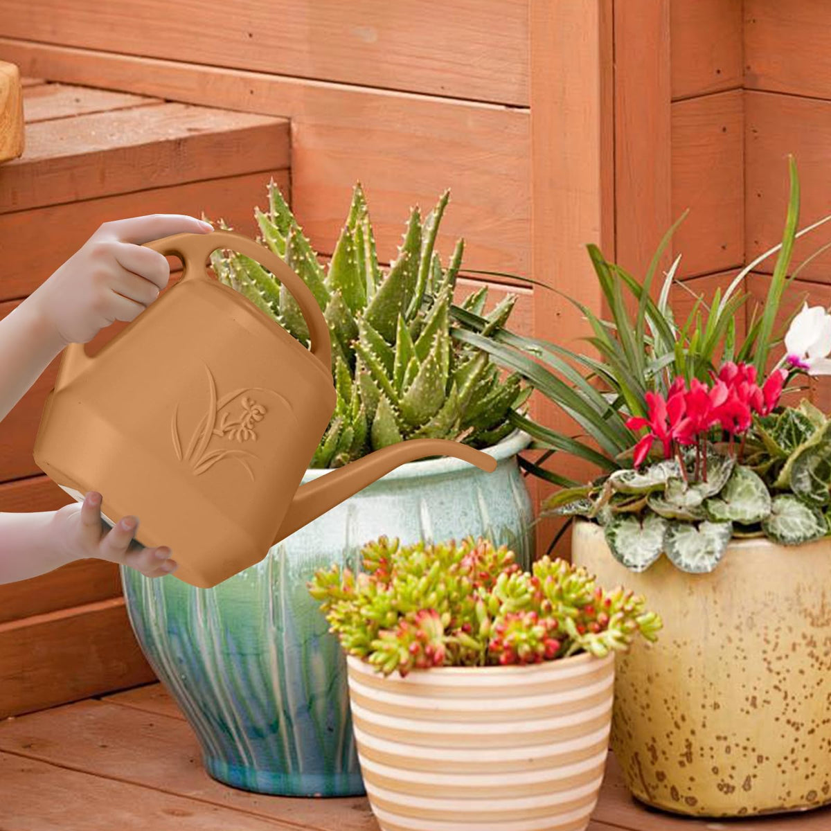 VKPLITE Hand Plastic Watering Can - for Indoor and Outdoor Home Garden Plants - with Long Spout - Copper Color - 1/2 Gallon