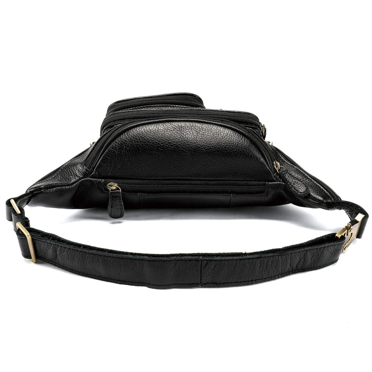 Genuine Leather Fanny Pack large capacity Crossbody Waist Bag with Zipper phone Pockets black