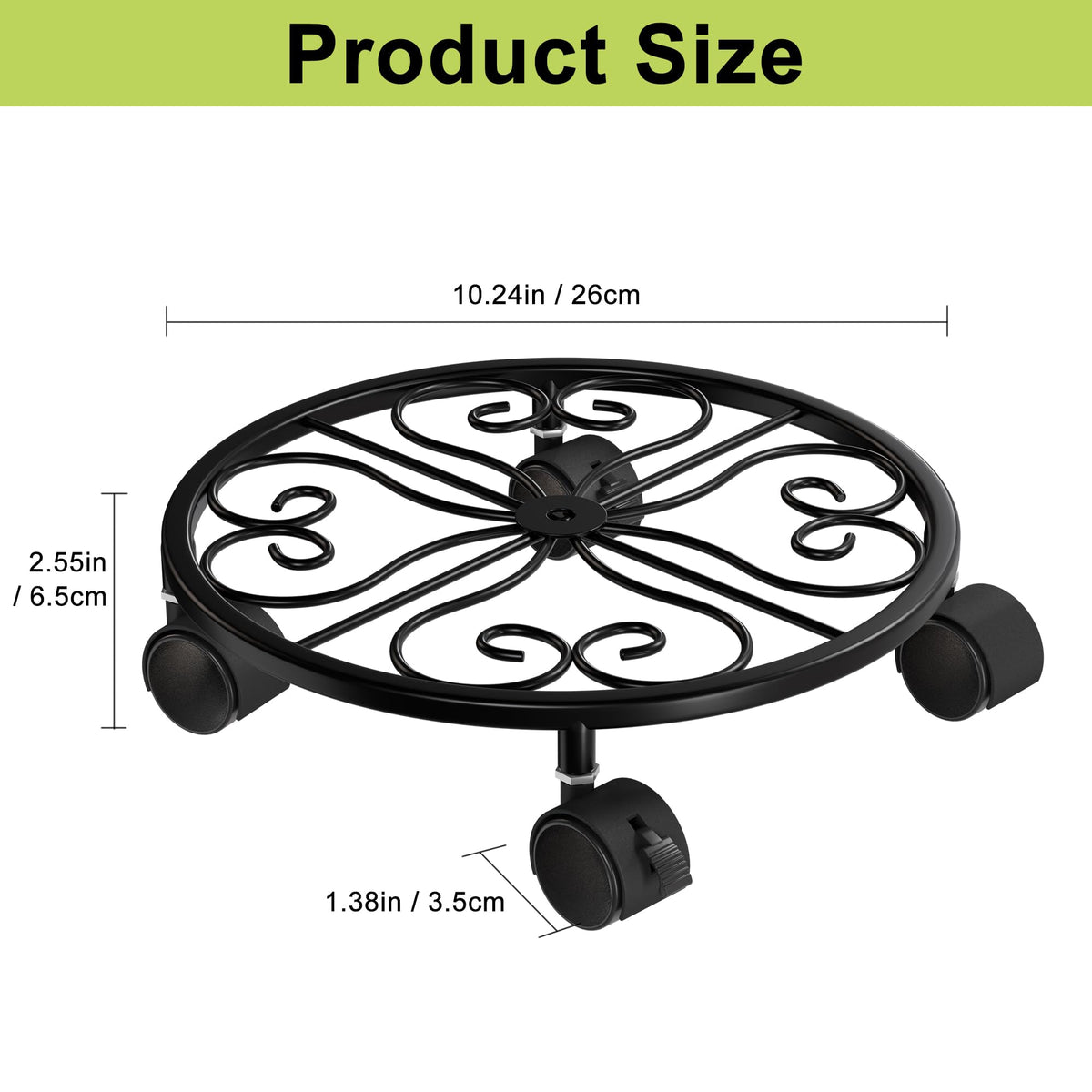 Chinpakden 10.24" Plant Stand with Wheels - 2 Pack Plant Caddy, 360 °Rotatable and Lockable Plant Rollers, Easy to Move, Plant Tray with Casters for Indoor Outdoor Wine Cellar.