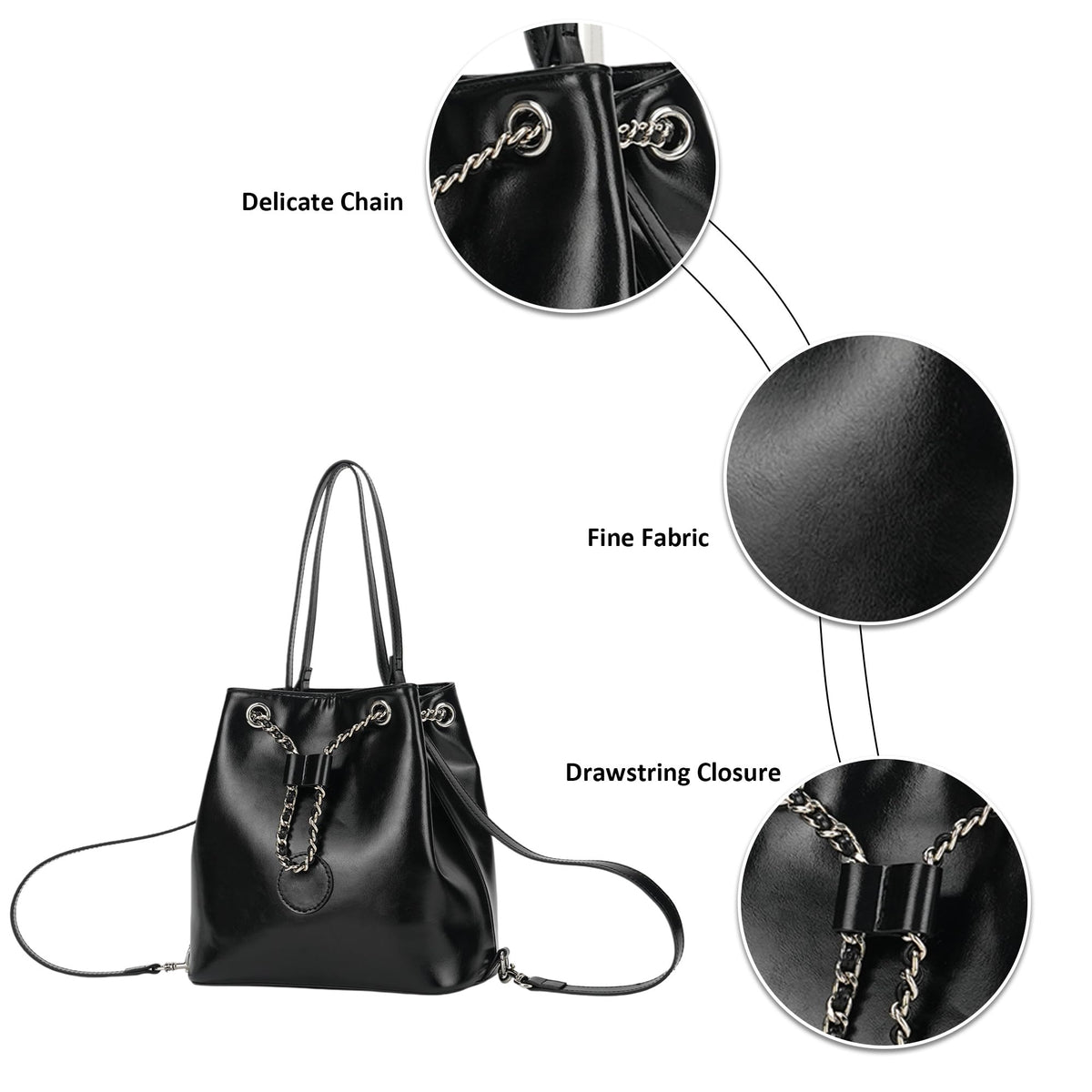 Goinsound Bucket Bag for Women, Vegan Leather Drawstring Tote with 2 Convertible Straps, Casual Crossbody Handbag