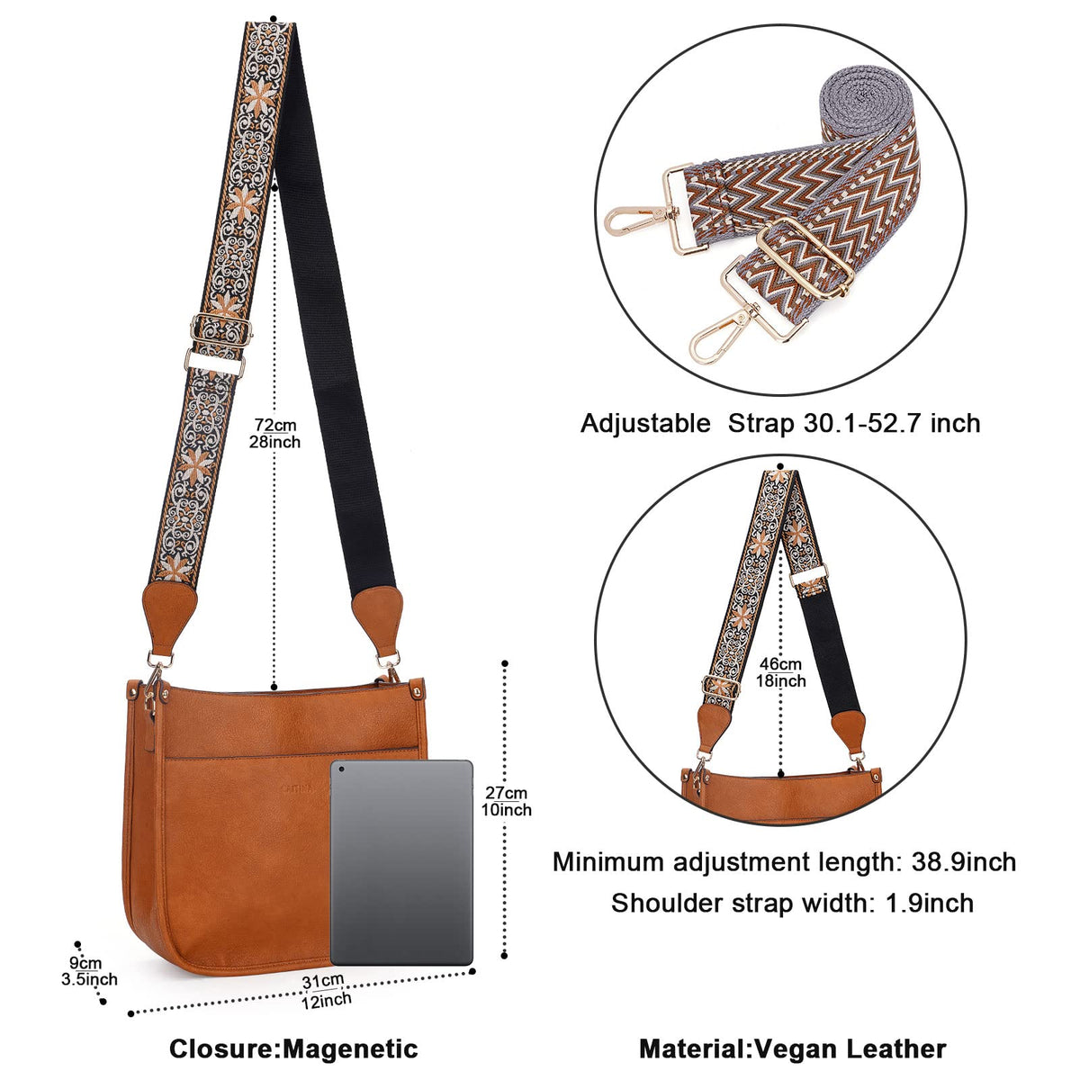 Caitina Crossbody Bag For Women Vegan Leather Hobo Handbag Designer Crossbody Bucket Bag Shoulder Purse For Women with 2 Adjustable Strap(DreamyBrown