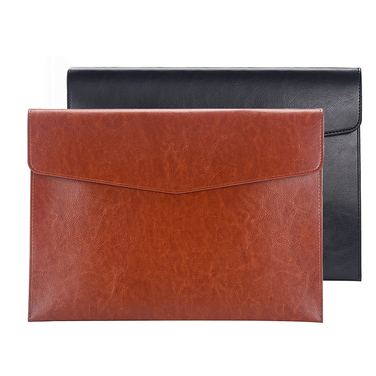 Enyuwlcm PU Leather A4 File Folder Document Holder Envelope Folder Case with Snap Closure for Receipt Contract Black&Brown