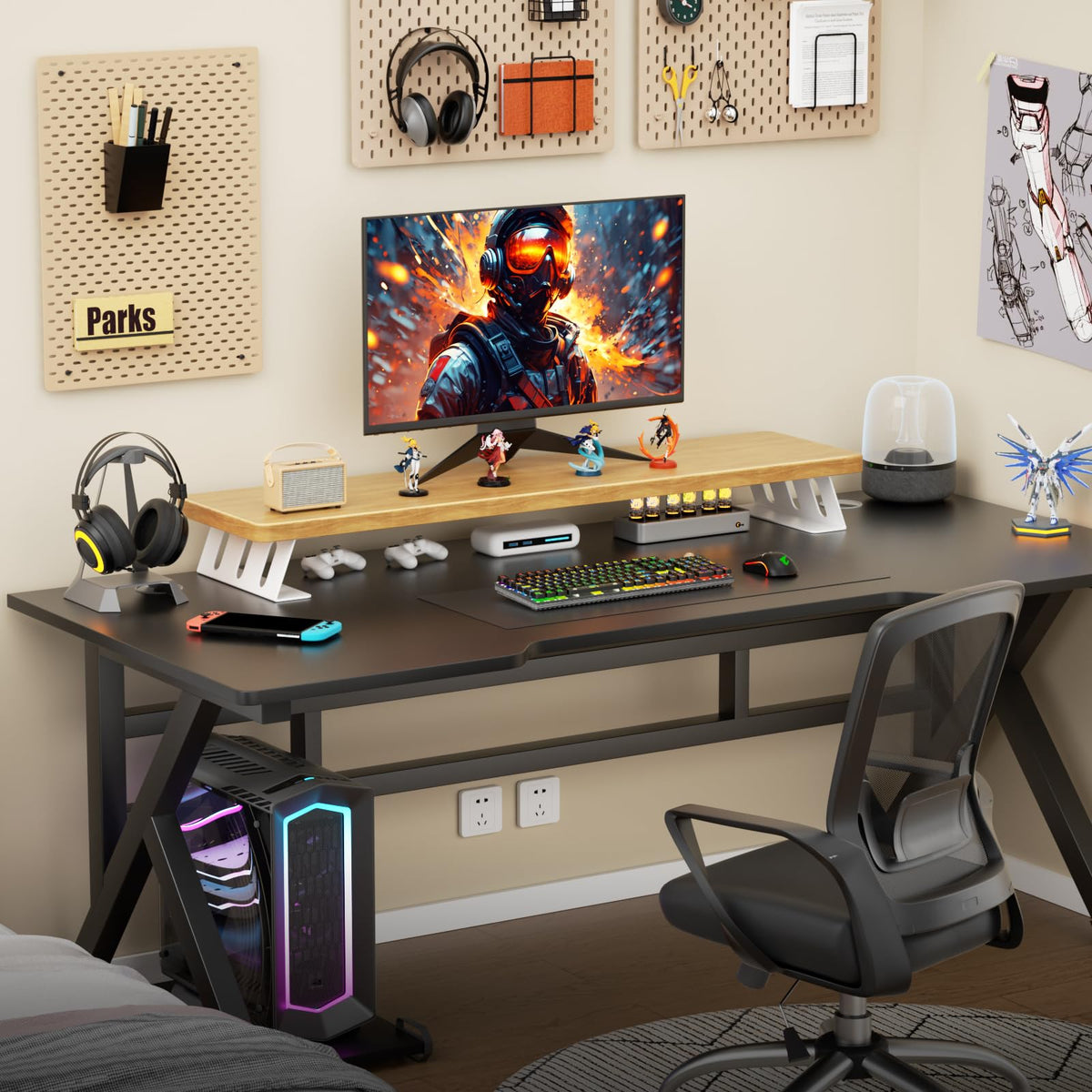 NestNeat Dual Monitor Stand Riser, 39 Inch Large Wood Monitor Stands for 2 Monitors, Desk Monitor Riser for Computer/Laptop/Printer/TV, Stand Riser up to 220 lbs