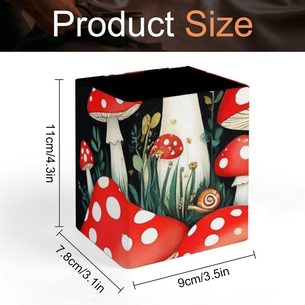 UTRSIFB Pen Holder Square Leather Pencil, Holder Cup Makeup Brush Storage Organizer, Waterproof Multifunctional Office Supplies Wild Mushrooms