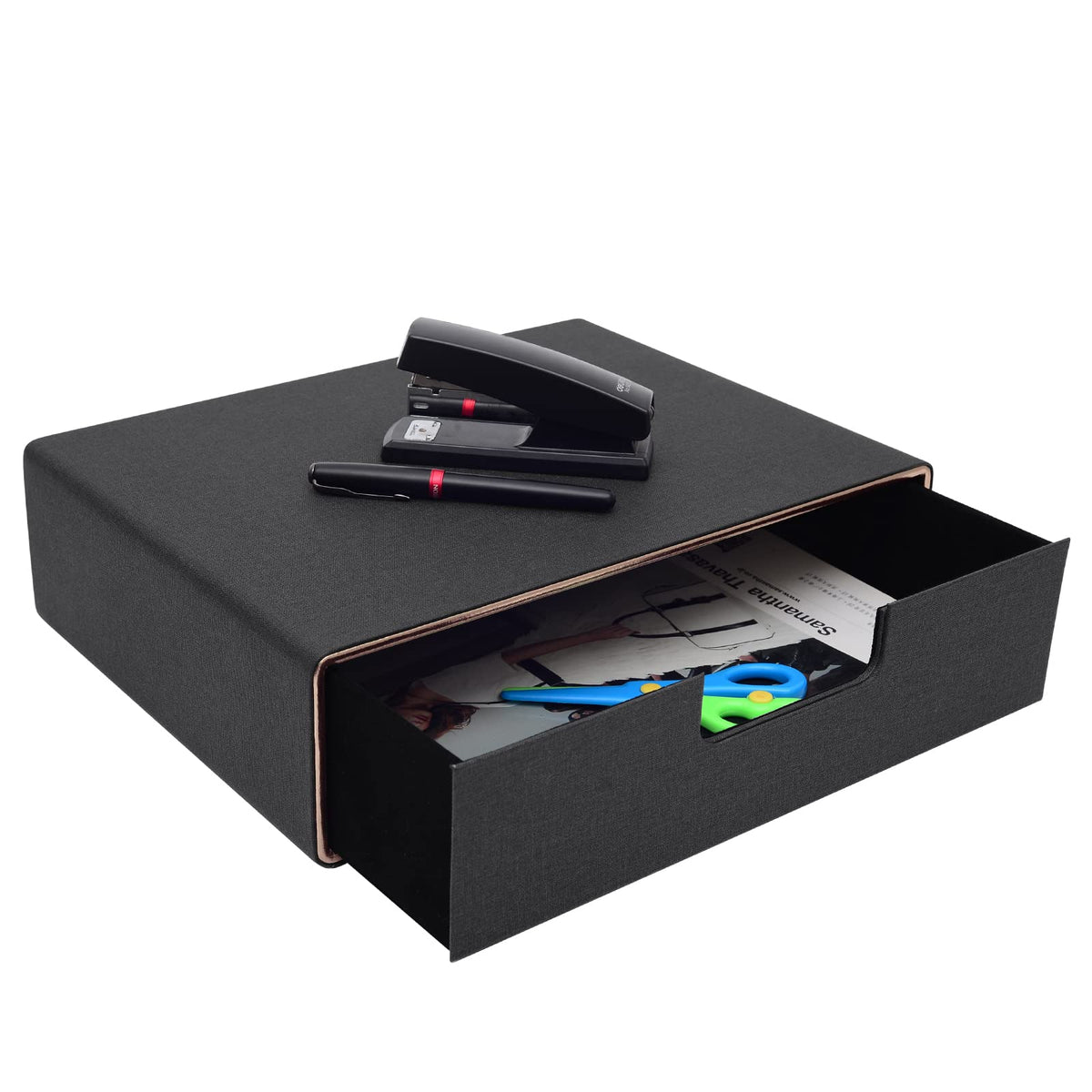XNONE PU Leather Stackable Organizer Drawer,Executive Office Supplies Desktop Filing A4 File Cabinet/Holder for Jewelry/Bill/Paper/Documents/Makeup Home Decor Stationery Storage Box,Black