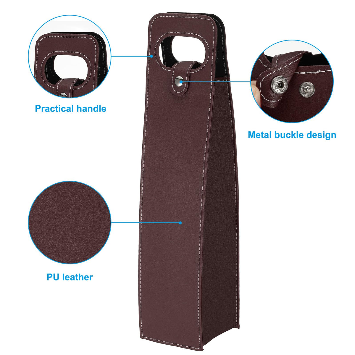 PATIKIL Wine Gift Bag, 2 Pack Wine Bag Reusable Leather Wine Tote Carrier for Wine Bottles Portable Champagne Gift Bags for Picnic Party Wedding, Brown