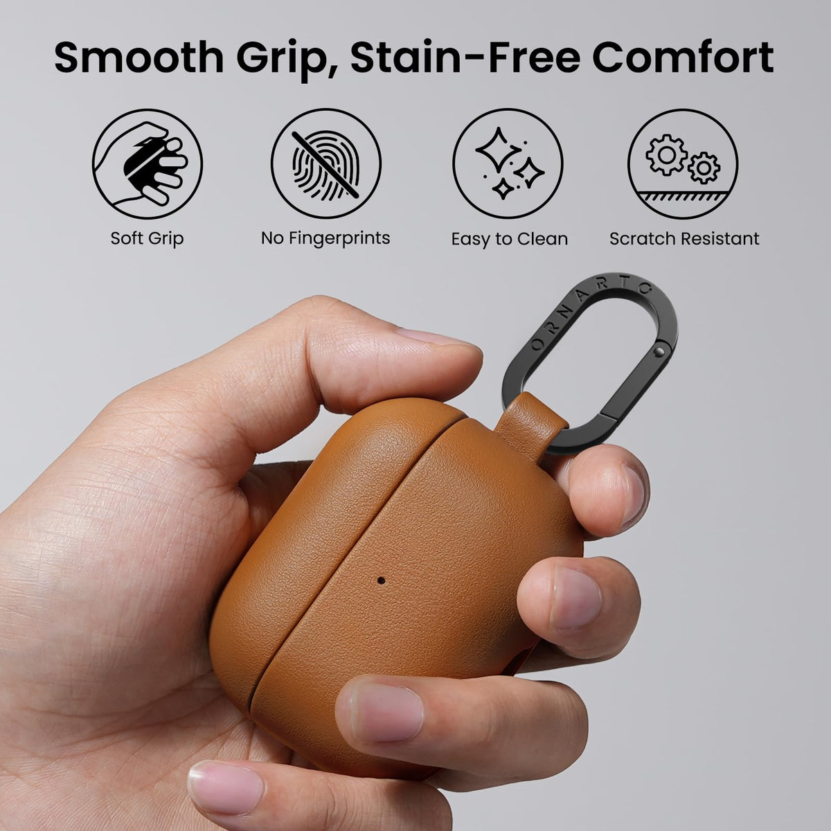 ORNARTO Compatible with AirPods Pro 2 Case, Full Protective Vegan Leather Cover for Airpods Pro 2nd / 1st Generation (2022/2019), Front LED Visible, Brown Leather