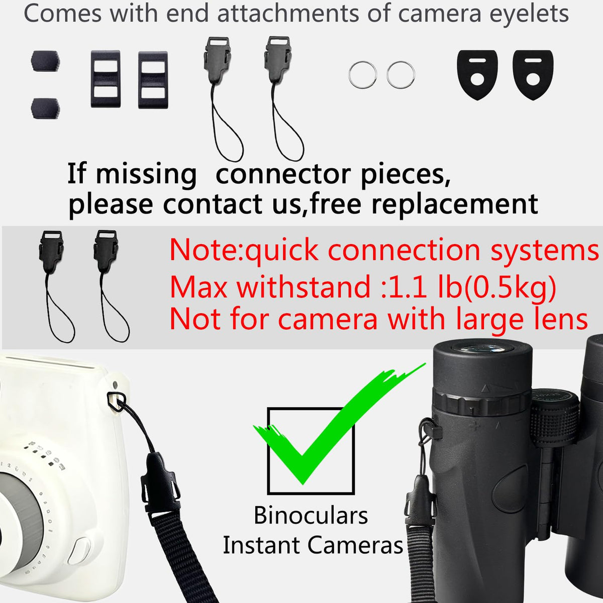 YMTHamaz3 Camera Neck Strap/Thin Camera Strap or Binoculars Strap Black