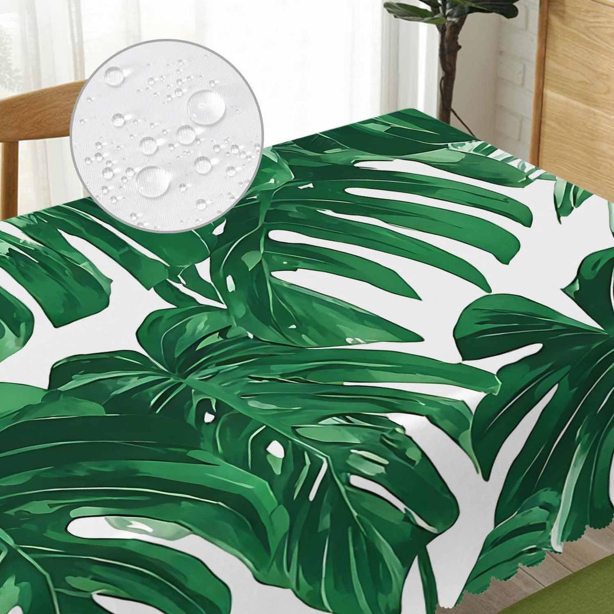 Beabes Palm Leaves Rectangle Tablecloth 52x70 Inch Tropical Beach Palm Leaf Green Dining Table Cloth Table Cover for Home Kitchen Restaurant Party Buffet Picnic, 4-6 Seats