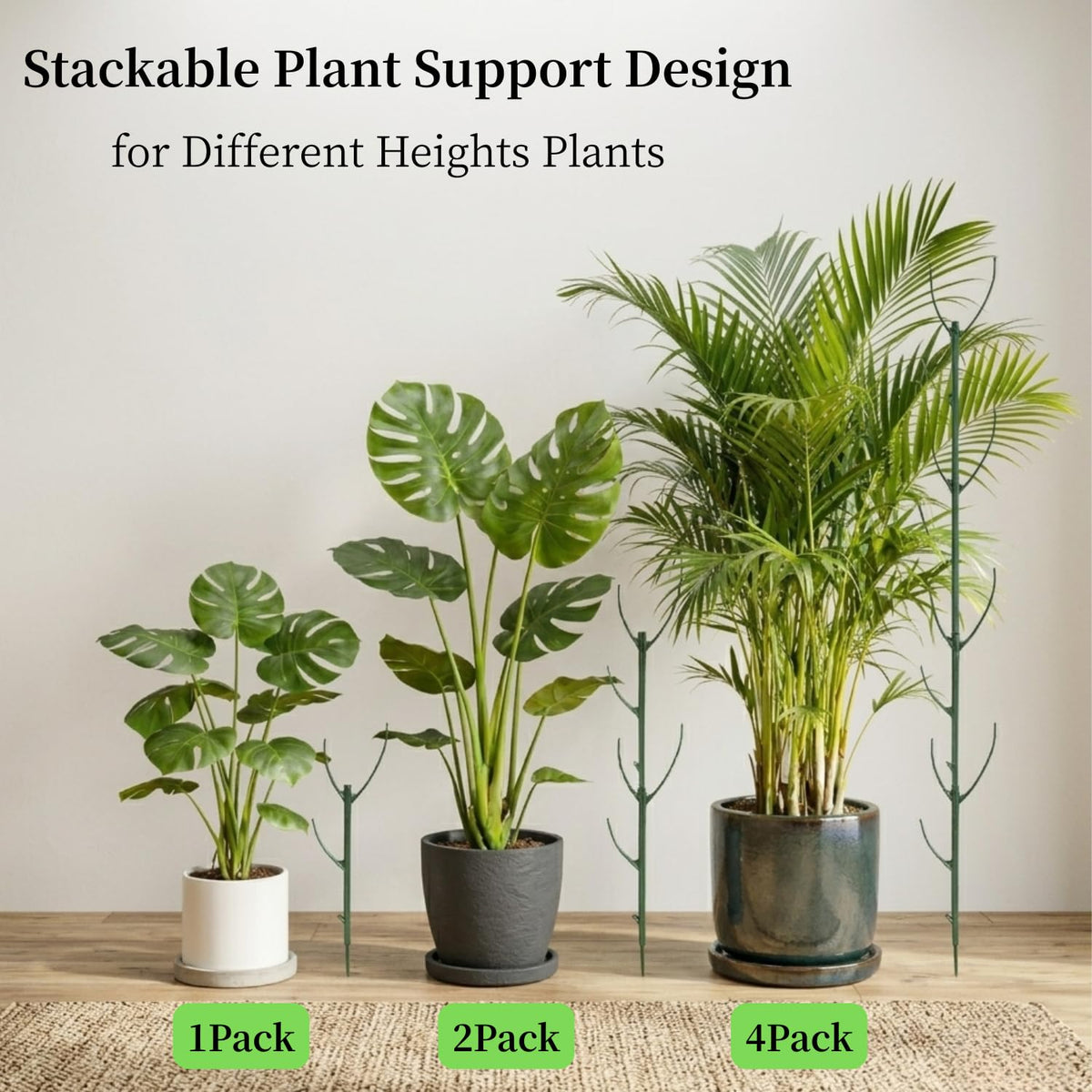 15 Pack Stackable Monstera Plant Support Stakes, 120inch Climbing Plant Sticks Structures with Garden Ties, Durable Alternative to Moss Pole for Indoor Outdoor Plants