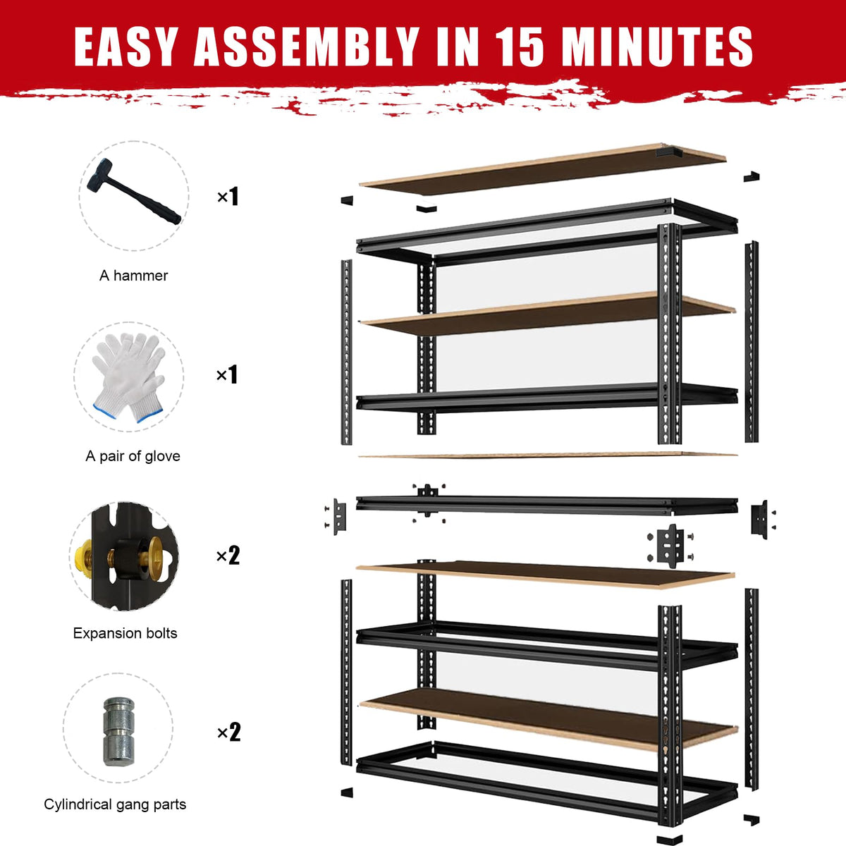 ZEUKMXOO Garage Storage Shelves, 72''H Shelving Units and Storage, 2400 LBS Heavy Duty Shelving, Metal Garage Shelves for for Basement, Warehouse, Pantry, Closet, Kitchen
