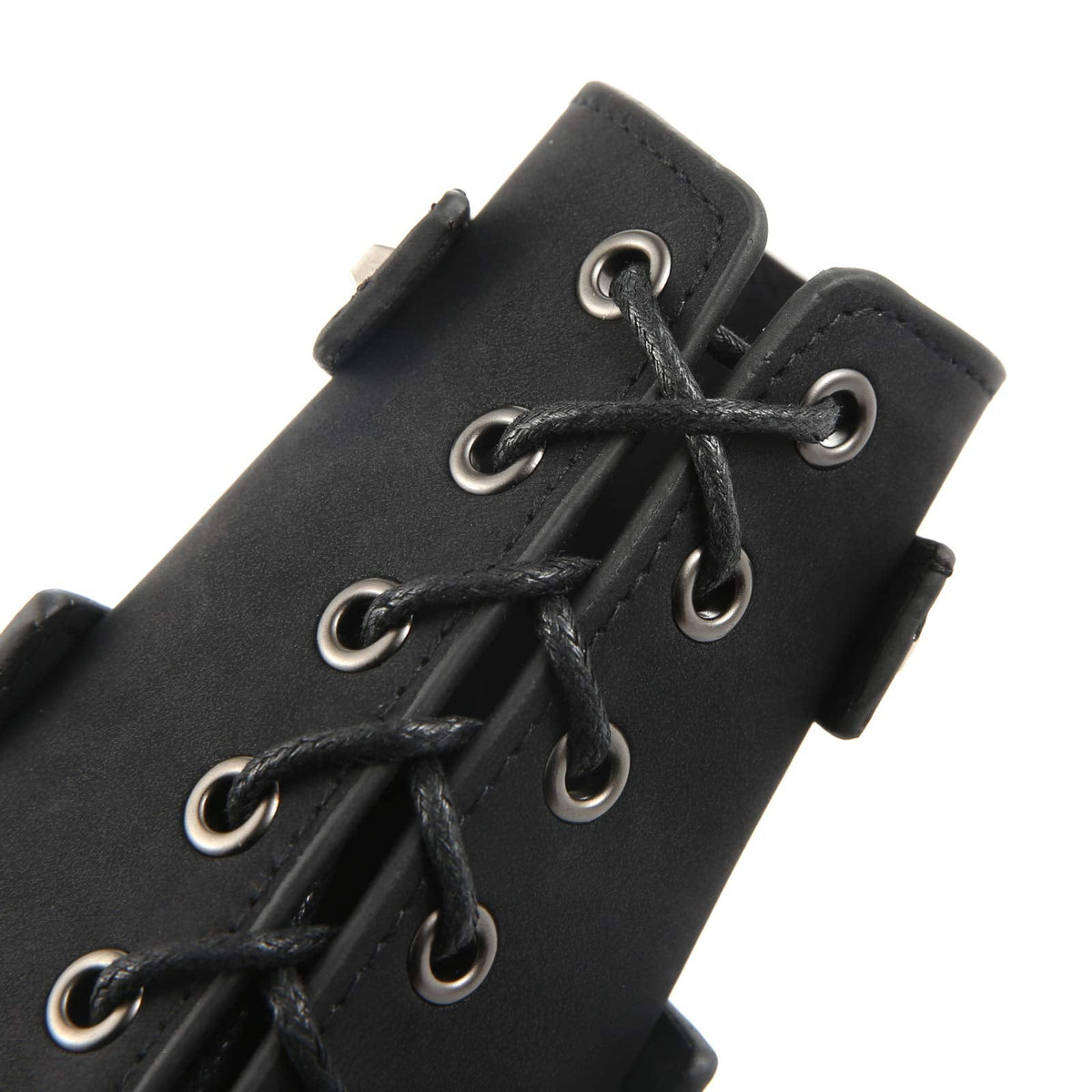 HZMAN Adults Faux Leather Arm Guards - Medieval Belt Buckle Bracers - One Size - Leather Armband Pair (Black)
