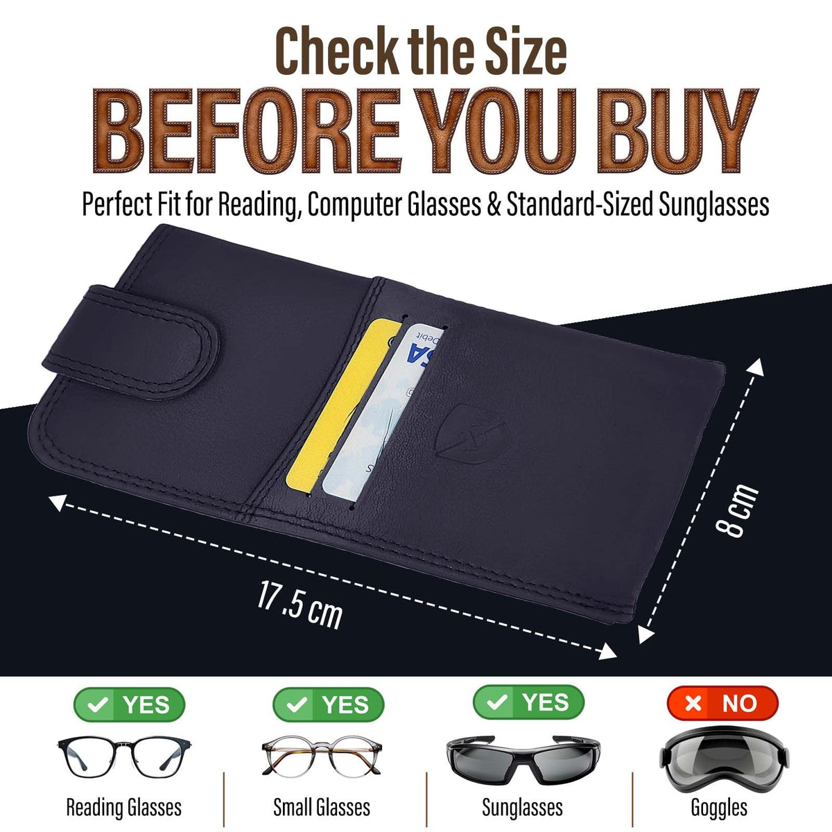 ALLEN & MATE 100% Leather Glasses and Sunglasses Case with Card Slots Protective Holder for Reading Glasses Eyewear & Shades
