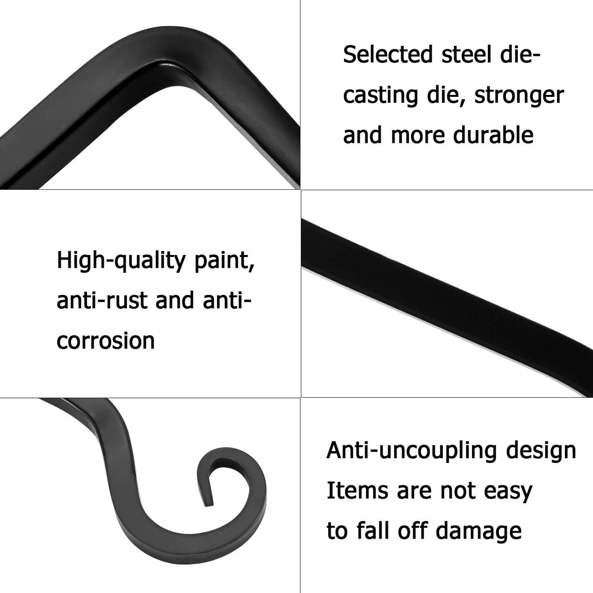 onepeng 2 Pack Outdoor Heavy Duty Plant Hangers, Black Metal Wall Hooks Hanging Brackets for Flower Baskets, Bird Feeders, Lanterns, Wind Chimes, Patio Garden Porch Indoor Outdoor Use