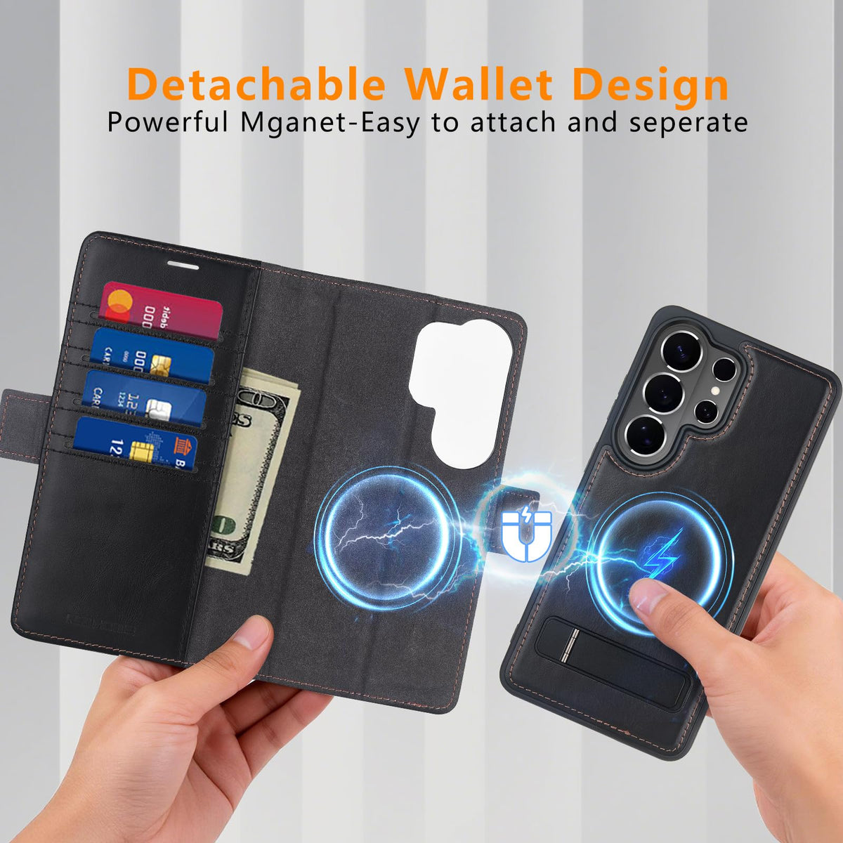 KEZiHOME case for Samsung Galaxy S26 Ultra Magnetic 2 in 1 Detachable Wallet Kickstand Genuine Leather[RFID Blocking] Card Slots Wireless Charging Cover for Galaxy S26 Ultra