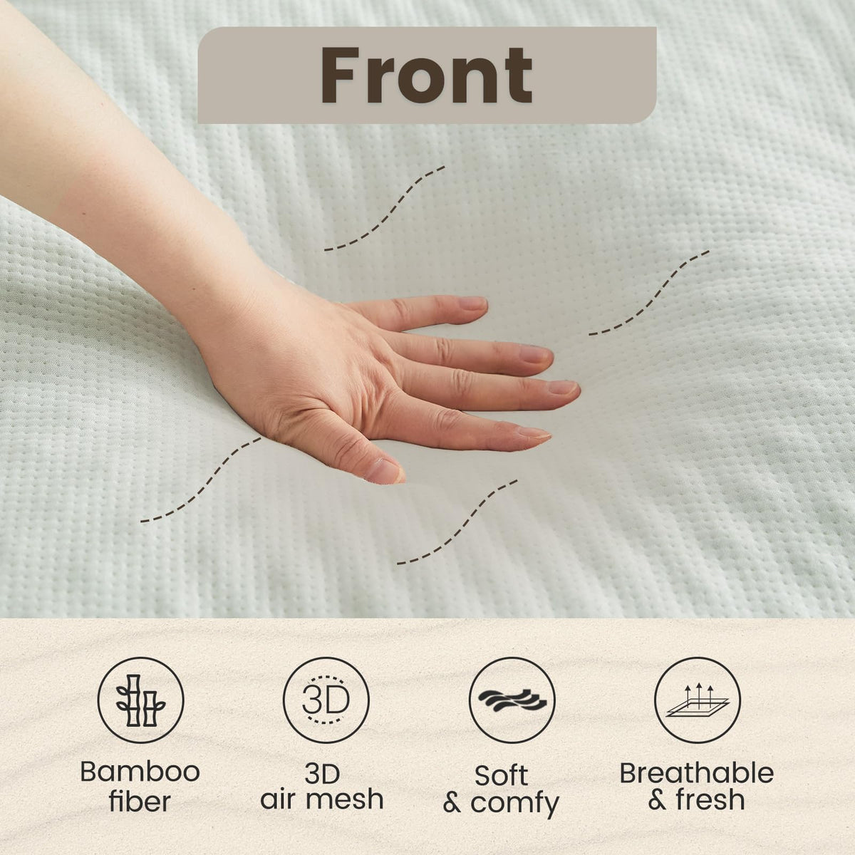 QUIETSEA Reversible Queen Mattress Topper Egg Crate Memory Foam Mattress Topper, Bamboo Viscose Mattress Pad Queen, Noiseless Waterproof Mattress Cover with Deep Pocket Stretches up to 21", 60" x 80"