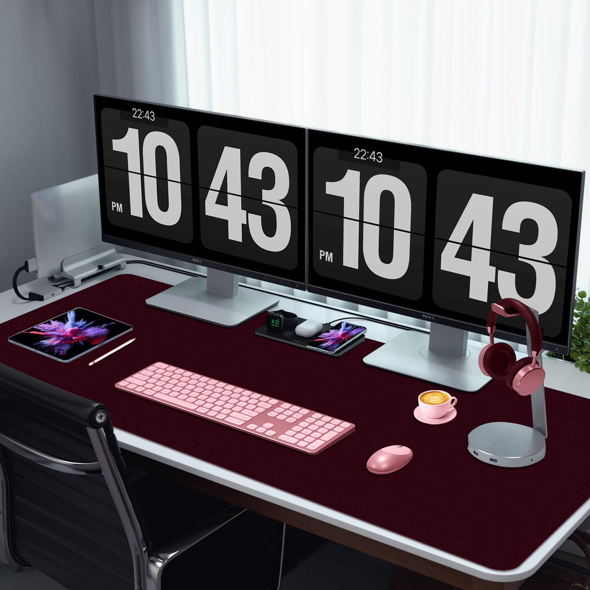 Large Desk Pad, 47.2" x 17" PU Leather Desk Mat for Desktop, Non-Slip Office Desk Mat for Desk, Desk Blotter Pad, Waterproof Computer Pad for Desk, Keyboard Mats for Home & Office (Burgundy)