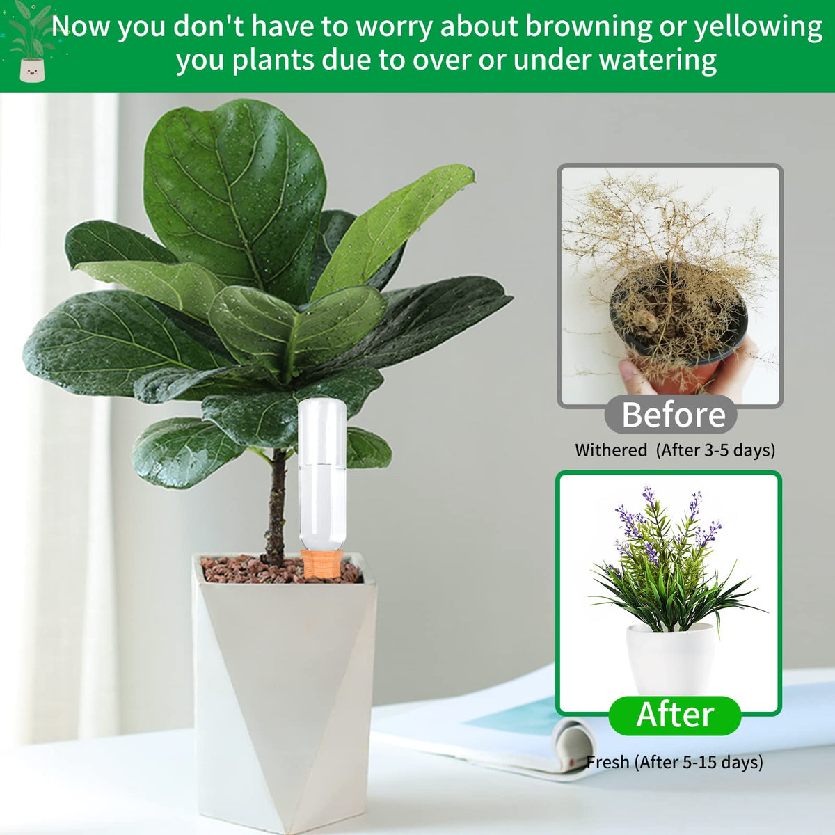Baxrou Plant Self Watering Stakes 12 Pack Terracotta Watering Spikes for Indoor and Outdoor Plants,Wine Bottle Plant Watering Devices, Automatic Plant Waterers for Vacation