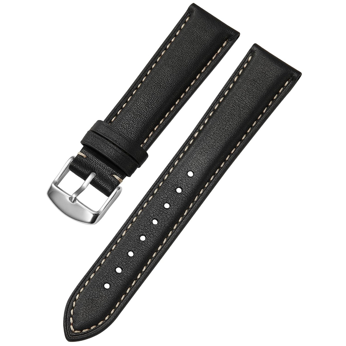 Afany Leather Watch Band 20mm for Men and Women, Quick Release Watch Strap, Black Replacement Watchband