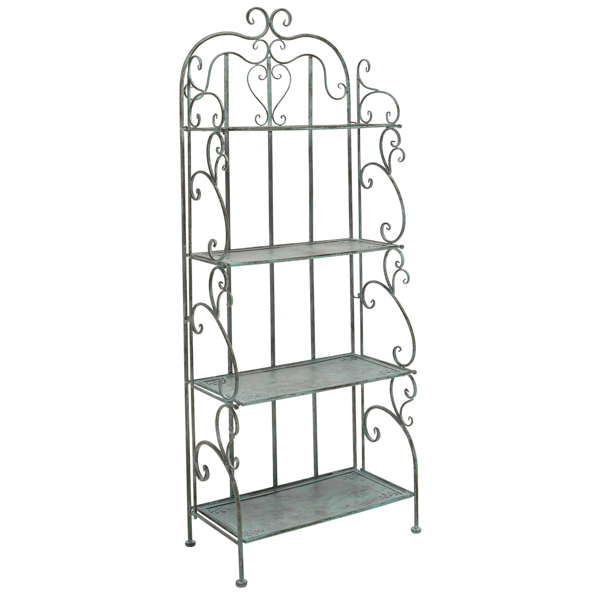 SAFAVIEH Outdoor - Tyrique Antique Dark Green Victorian Wrought Iron 4-Tier Shelf Unit, Metal Plant Stand Baker’s Rack, Decorative Patio Garden Storage, 24.8" W x 12.6" D x 65.8" H (PAT5033D)