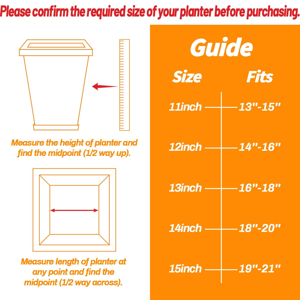 Conderyang 2Pcs 15" Square Planter Insert, Durable Plastic Plant Pot Insert with Drainage Holes, Soil Reducing Planter Lifter for Root Health & Indoor Outdoor Containers (Fits 19"-21" Pot)