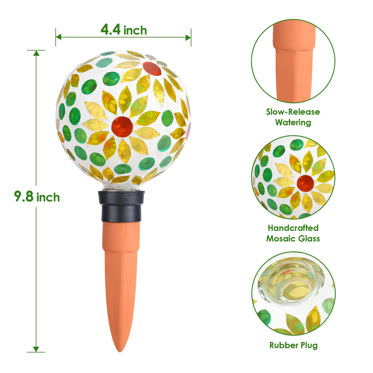 Chonsun Plant Watering Globes Mosaic Self Watering Spikes 2 Pack for Indoor Outdoor Plants Automatic Plant Waterer Plant Watering Devices for Vacations Pot