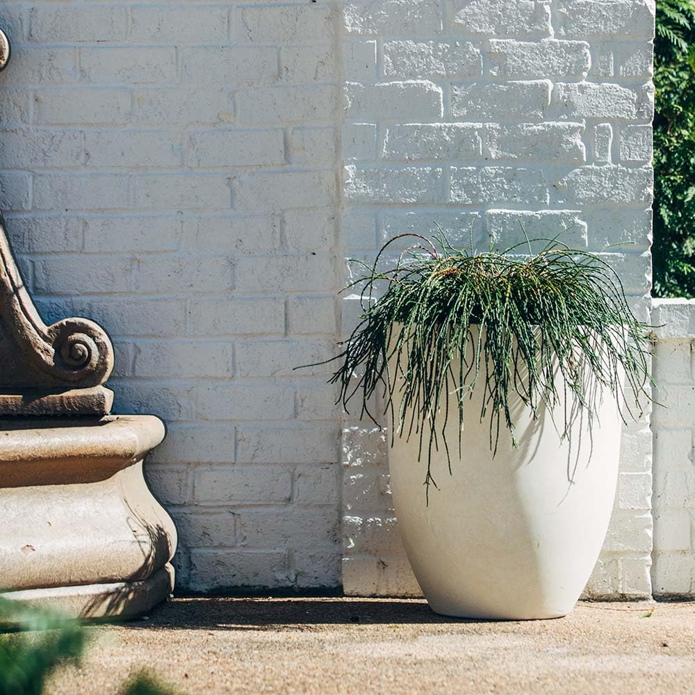 TITAN GREAT OUTDOORS Ash & Ember 18" Laurel Satin Ivory Planter, Lightweight Fiberstone Composite with Weather-Resistant Finish, Modern Planter Pot for Indoor and Outdoor Plants