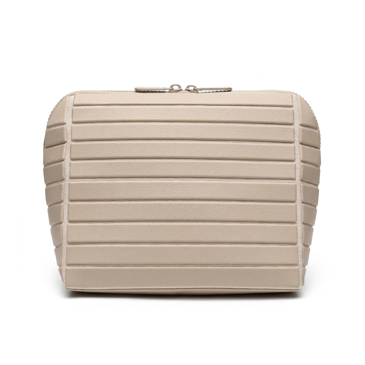 Parallel Traveler Makeup Bag, Large Capacity PVC Toiletry Case, Fold Down Cosmetic Bag with Brush Holder, Water-Resistant & Portable Makeup Bag for Women (Apricot, Small)
